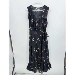 BP‎ Floral Ruffle Wrap Dress Womens L Black Sleeveless High Low Midi BP383577MI